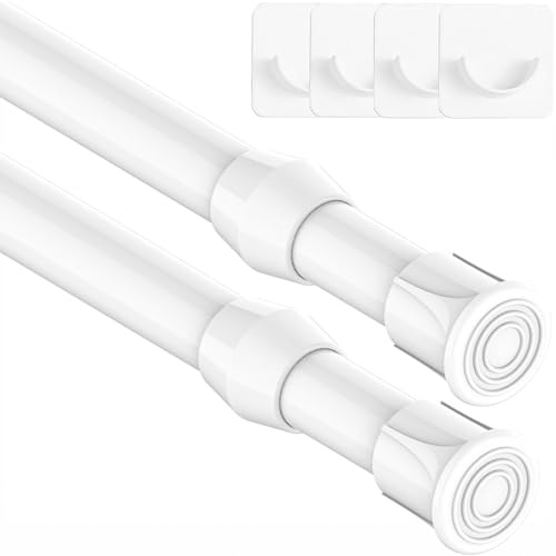 2 Stücke Teleskopstange zum Klemmen, Klemmstange für Gardinen, Spannstange ohne Bohren, Ausziehbar Vorhangstange für Schrank Küche Schrank - Weiß,92-125CM(Durchmesser 13mm)