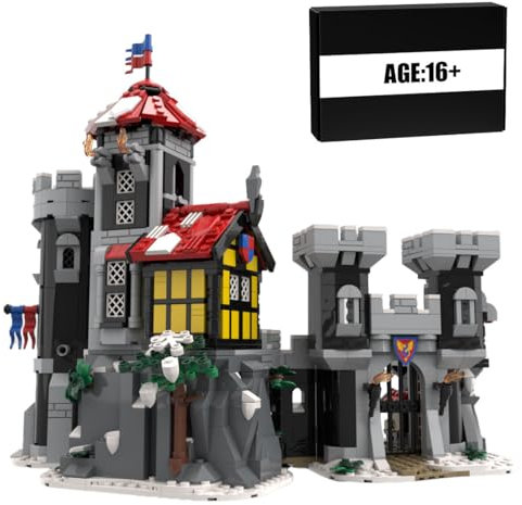 BlocteckToy MOC Klemmbausteine Mittelalterliche Drachen-Ritterburg Modell, 1216 Teile Groß Architecture Burg Gebäude Set, MOC-172863
