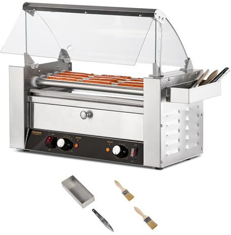 ROVSUN Hot Dog Roller, 12 Hot Dog 5 Rollers ETL Certified, Hot Dog Machine with Bun Warmer, Dual Temp Control, Glass Cover, LED, Side Storage Box, Shelf & Drip Tray for Party Home Commercial 900W