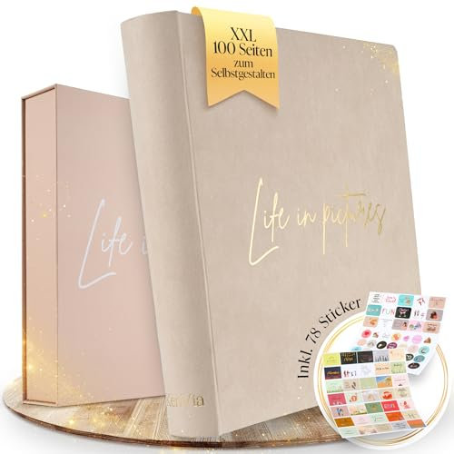 Fotoalbum zum Selbstgestalten - XXL 100 weiße Seiten (50 Blatt)- Foto-Album 30x30 groß für 400 Fotos mit Stickern & Geschenkbox - Erzähle dein Leben in Bildern - Dein Fotobuch zum Einkleben