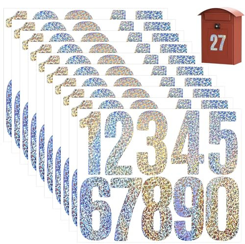 10 Blatt Reflektierende Zahlen Aufkleber - Vinyl Nummern Sticker Wetterfest Klebezahlen für Hausnummer 8 cm - Selbstklebend für Postkasten Adresse Schilder