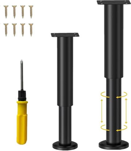 NCRGB 2 Gambe da Tavolo inMetallo,Gamba daTavolo Regolabile, Gamba da Tavolo Regolabile,Gambe per Mobili, kit include Cacciavite e viti (Nero, 25-43 cm)
