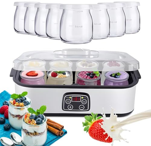 AXGCAA Probiotic Yogurt Maker, 1400ML Electric Yogurt Maker Machine with 8 Jars, Automatic Yogurt Maker Machine with LED Display, Adjustable Temperature and Time Control, for Homemade Yoghurt
