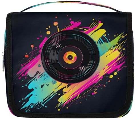 Borsa da toilette da appendere con registrazioni musicali colorate, borsa da viaggio per cosmetici e accessori per il trucco, organizer impermeabile, borsa da doccia per donne, ragazze, bambini,