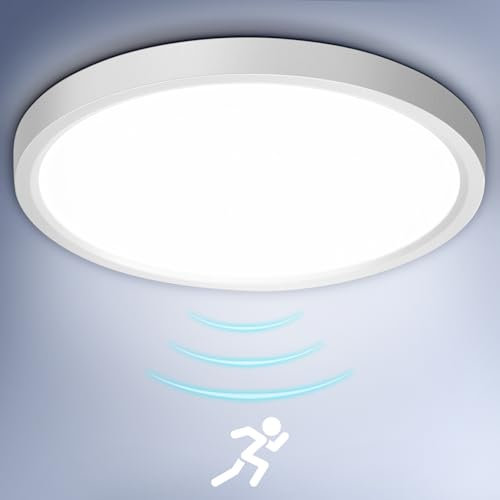 GOOSKI LED Deckenleuchte mit Bewegungsmelder, 18W Deckenlampe mit Radar Bewegungssensor Innen, 4000K Neutralweiß Deckenleuchte LED Lampe Ultraflach für Flur Treppe Küche Balkon Abstellraum, φ23CM