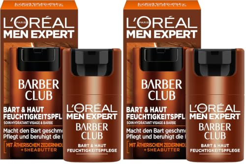 L'Oréal Men Expert Bart & Haut Feuchtigkeitspflege für Männer, Feuchtigkeitscreme für den 3-Tage-Bart, Gesichtscreme für Herren mit holzigem Duft und ätherischem Zedernholzöl, Barber Club, 1 x 50 ml