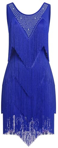 EFOGEP Vestido de baile latino para mujer, estilo vintage de los años 20, sin mangas, sexy, cóctel, fiesta, flecos, vestido de fantasía, mini tango, samba, cha, club, sala de baile