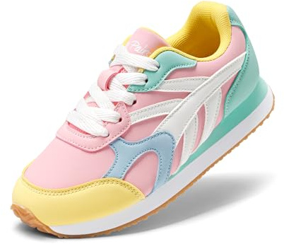 DREAM PAIRS Girls Tennis Shoes Rainbow Sneakers,Pink/Mint,1 Little Kid