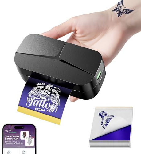 TATTMUSE Mini Thermocopieur Tatouage pour Les Bras, Livré Avec 30 Feuilles de Papier Transfert 80x133 mm Idéal pour Les Petits Projets Créatifs, Imprimante Tatouage Bluetooth Compatible iPhone et iPad