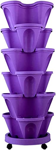 Vaso da fiori a torre impilabile a 6 ripiani con contenitore per rollare, supporto verticale da giardino per erbe, verdure e frutta, fioriera salvaspazio