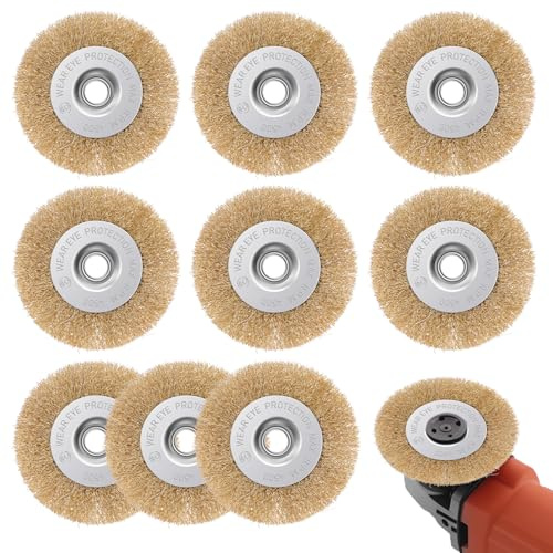 10 Pcs Brass Coated Wire Brush Wheel 4-Inch Brass Wire Brush Compatible with Patio Cleaners Drills Grinders for Rust Removal Polishing Deburring Joint Cleaning