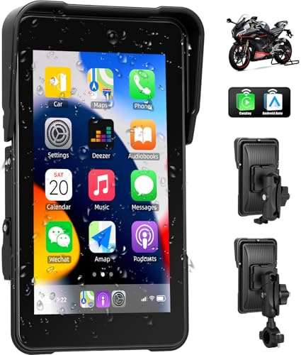 SIXTOP CarPlay Moto con GPS Navigatore, Portatile GPS Moto con CarPlay e Android Auto Wireless, 5 Pollici Schermo Touch con Impermeabile IP68, Bluetooth