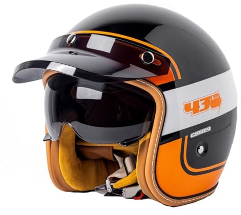 Retro 3/4 Demi-Jet Casco Aperto Moto Mezzo Casco Caschi Jet e Demi-Jet Moto con Doppia Visiera Parasole Vintage Style Caschi Cromwell per Uomo E Donna Adulto DOTECE Approvato