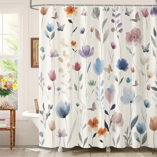 Dazzlewall Bunte Wildblumen Aquarell Duschvorhang 183x183 cm Anti-Schimmel