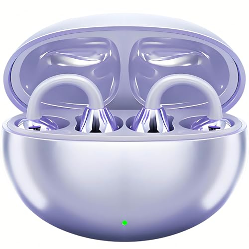 Alutoria Ecouteurs Bluetooth sans Fil, Écouteurs Clip Oreille Ouvert ENC Antibruit Bluetooth 5.4, Jusqu'à 8h+30h Autonomie de la Batterie, Autonomie USB Charge pour Runing Cyclisme, Violet