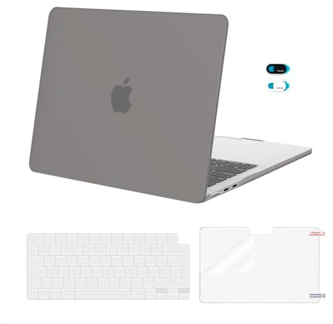 MOSISO Kompatibel mit MacBook Air 13 Zoll Hülle M5 M4 M3 M2 2026-2022 | Hartschale&Tastaturschutz&Displayschutz&Webcam Abdeckung für MacBook Air 13,6 A3449 A3240 A3113 A2681, Grau