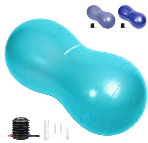 INPANY Peanut Ball - Anti Burst Exercise Ball for Labor Birthing, Physical Therapy for Kids, Core Strength, Home & Gym Fintness (Include Pump) Cyan