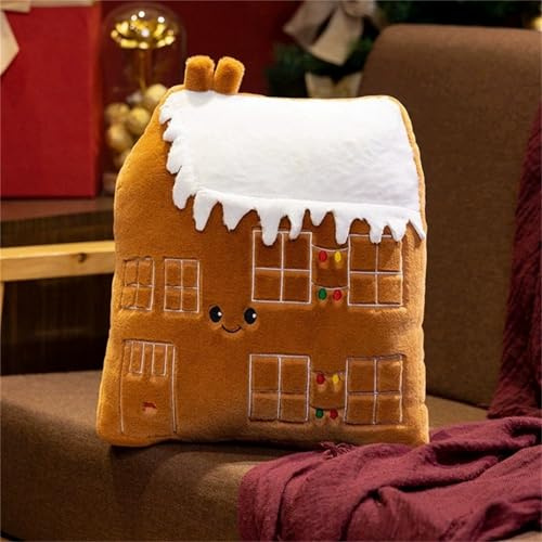 TROYSINC Plüschtier Weihnachten Süße Weiche Kuscheltiere im Dezember-Design Weihnachtsmann, Schneemann, Elch & Tannenbaum als Deko, Geschenk oder Kuschelkissen (Weihnachtshäuschen 35 cm)