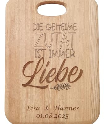 DekorStudioDe Hochzeit Brett mit Gravur aus Buchenholz – Personalisiertes Schneidebrett mit Namen & Datum, romantisches Hochzeitsgeschenk, Erinnerungsstück für Braut & Bräutigam