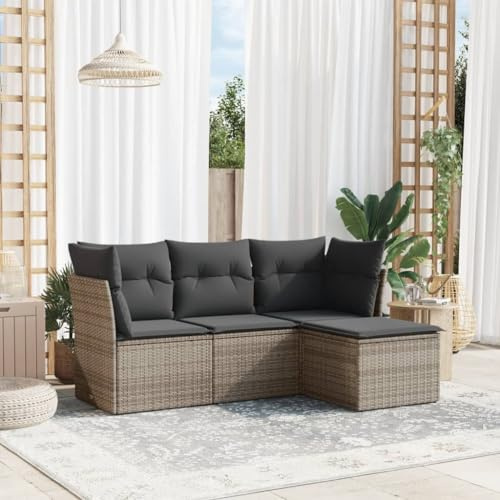 QJBSAVVA Gartenmöbel Set 4-TLG Rattan Lounge 179 x 117 x 69 cm Grau Polyrattan Gartensofa mit Stauraum & wasserfestem Beutel Modernes Design für Garten Terrasse und Balkon