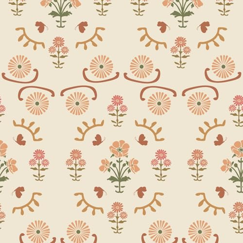 LUKUUI Boho Floral Peel and Stick Wallpaper Retro Daisy Flower Contact Paper for Cabinets Self Adheisve Vintage Wallpaper for Bedroom Gilrs Room Cabinets Drawers 17.3 × 78.7