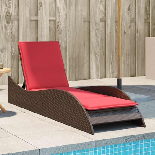 Ziaphsol Sonnenliege Braun 60x205x73 cm, Polyrattan Gartenliege mit Kissen, Verstellbare Rückenlehne, UV-beständig, für Outdoor Pool & Patio