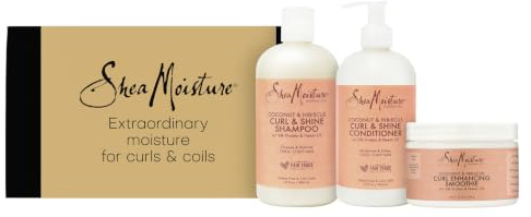 SheaMoisture Cofanetto Regalo Curl & Shine | Shampoo, Balsamo e Crema Leave-In, Per Capelli Ricci e Afro, Idratazione ed Effetto Anti-Crespo, Con Olio di Cocco e Ibisco