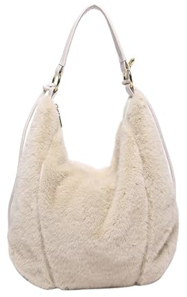 Bolso de Hombro de Peluche para Mujer Tote Casual Shopper de Gran Capacidad y Ligero Bolso de Mano Suave y Esponjoso para el invierno Ideal para Diario Trabajo Viajes y Compras(Beige,25*12*32cm)