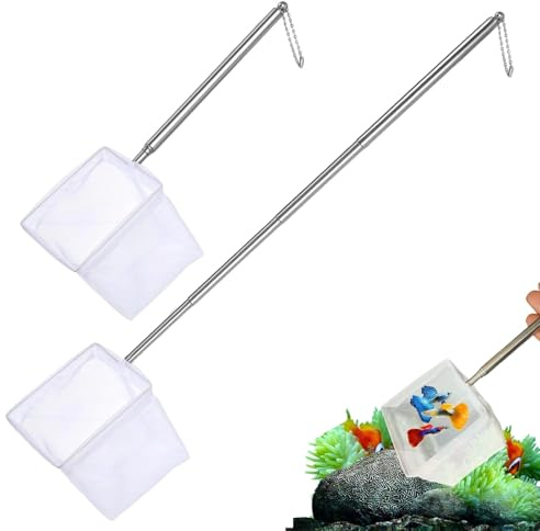 GWEOR 2 Pezzi Retino per Acquario Quadrato Misura Grande, Guadino Professionale a Maglia Fine per Pesci e Gamberetti, Rete Resistente per Pulizia Vasca e Trasferimento Sicuro, Accessori Acquariofilia