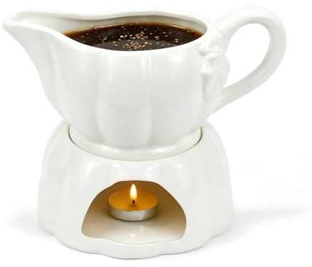 Salsera de porcelana blanca de calabaza con asa, para decoración de Navidad y otoño, adecuada para salsa, aderezo para ensalada, crema, leche o caramelo