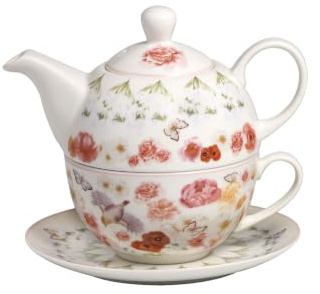 TEA SHOP - Tetera + Taza Tea for One Botanic - De porcelana con infusor - Filtro de acero inoxidable