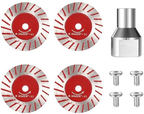 40mm Diamond Saw Blades & Sanding Disc Kit, 4pcs Engraving Cutting Cutter with 5/8-11 Thread Removable Flange & Screws Multi-Material Lettering Carving Tools for Stone Tile Granite Marble Ceramic PVC