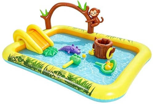 Piscina Gonfiabile per Bambini - Tappeto da Gioco Gonfiabile con Animali e Scivoli | Piscina da Nuoto Bambini - per Esterno Giardino Prato Cortile Terrazzo Portico Giochi Scuola Vacanza