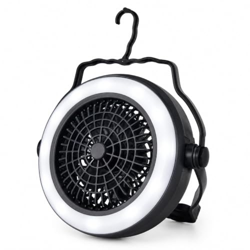 MIJOMA Campinglampa med fläkt – 2-i-1 tältlampa med varma vita lysdioder