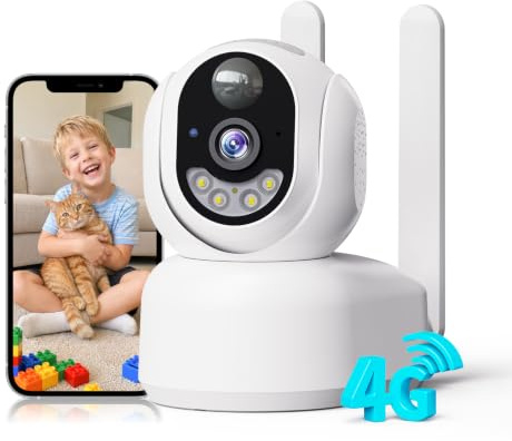 NUASI 4G LTE Camara Vigilancia Interior con Tarjeta SIM Inalámbrica, 2K HD | 360° PTZ IP Cámara de Seguridad con Batería, sin WiFi, Visión Nocturna a Color, Detección de PIR, Audio Bidireccional, IP66