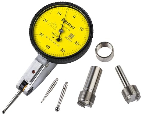 Mitutoyo 513-404-10A Dial Test Indicator, 0.8 mm Range, 0.01 mm Graduation, 3 µm Accuracy, Yellow Dial, Contact Length, Scratch-Resistant Crystal, Impact-Resistant Gears, Inspection Certificate