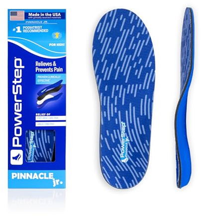 PowerStep Pinnacle Junior Insoles, Children’s Maximum Cushioning Shoe Insert, Relief for Ankle, Knee & Foot Pain, Arch Support for Girls and Boys, Kids Unisex, Made in the USA (Youth 2)