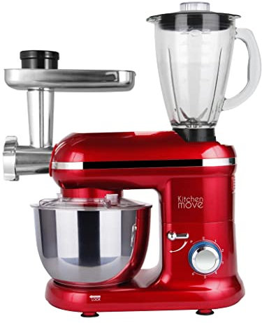 KITCHEN MOVE Robot de repostería, picadora, batidora multifunción DALLAS PRO de 1500 W con bol 5,5 L de acero rojo