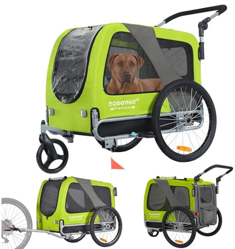 DOGGYHUT® Premium Large 2 in 1 Hunde fahrradanhänger & Hundebuggy Jogger Hundeanhänger groß ca. 270 Liter Volumen für mittelgroße und große Hunde bis 35 kg