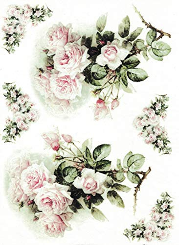 Zita`s Creative Reispapier A4 - Antik Rosenstrauss 1. Motiv-Strohseide, Strohseidenpapier, Decoupage Papier