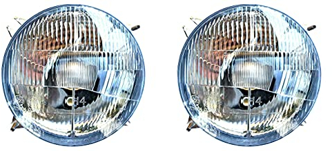MelTruck 2x H4 Scheinwerfer Ø178mm und Glühbirnen 12V mit Fernlicht, Abblendlicht und Positionslicht – 12V/24V – E20 – für Traktor, Schlepper, Trekker, Melex, Oldtimer, Nutzfahrzeuge