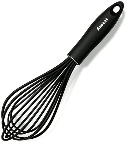 Anaeat 27cm Silicone Balloon Whisk, Perfect for Non-Stick Cookware, Milk and Egg Beater Blender, Heat Resistant Kitchen Whisks for Whisking, Cooking, Baking, Beating, Frothing & Stirring (Black)