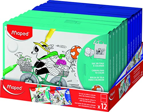 Maped - Aktivitäten zum Ausmalen - Stoffbeutel zum Ausmalen - ab 5 Jahren - Ideal zum Malen mit waschbaren oder permanenten Markern - Größe 30 x 20 cm - aus Polyester