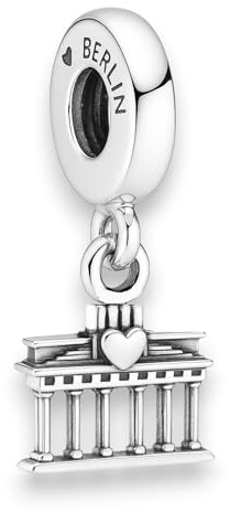 Streetculture Breloque porte de Brandebourg Berlin pour bracelet à breloques, chaîne, accessoire en argent sterling 925, cadeau en argent sterling, Pochette en velours