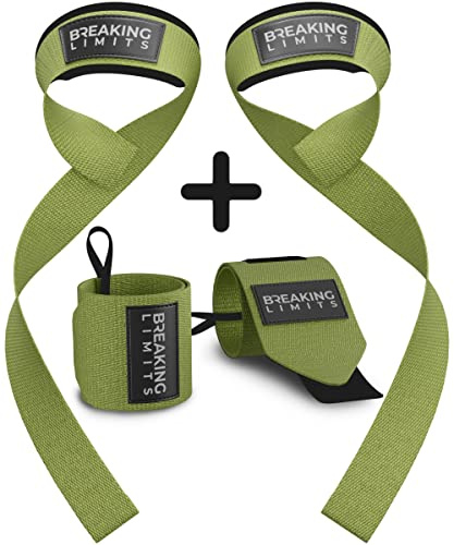 BREAKING LIMITS Set med lyftremmar och armband – 2 x handledsstöd, 2 lyfthjälpmedel – styrketräning, tyngdlyftning, bodybuilding, lyftträning, styrkelyft