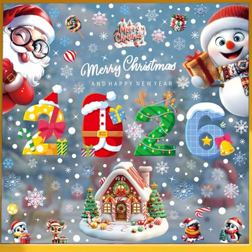 BSITSSS Fensterbilder Weihnachten, 2026Jahr Weihnachtsdeko Fensterdeko Weihnachten, Christmas Decorations Weihnachten Deko, Fensterbilder Statisch Haftende PVC WeihnachtenAufkleber(2026-A)