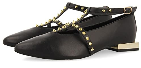 GIOSEPPO Bailarinas Negras de Piel con Tiras y Detalle de Tachuelas para Mujer nyborg