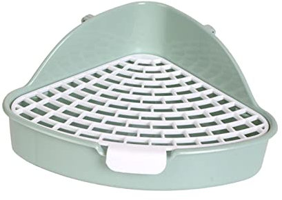 Colcolo Mittelgroße Kaninchentoilette, fächerförmig mit Gitter, Töpfchen, Häschen, Eck-Toilettenbox, Kleintierkäfig-Toilette für Häschen, Frettchen, GRÜN