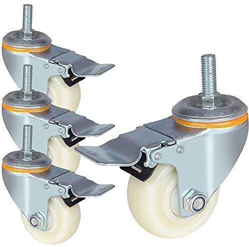 Schwerlastrolle 50 mm Nylon-Lenkrollen M12 Lenkschaftrolle mit Bremse Möbelwerkbank Industrierollen 4er-Set (mit Bremse 75 mm)