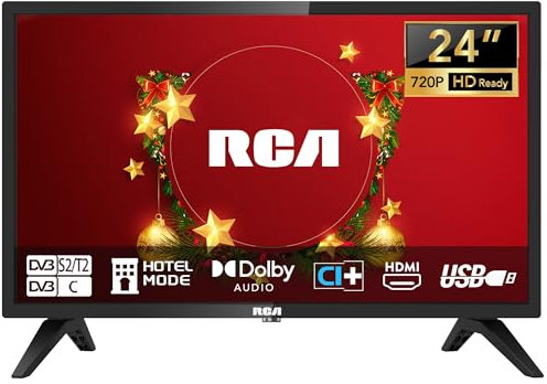 RCA TV 24 Pollici (60 cm) LED HD Piccola TV per Camera Cucina con Tripla Sintonizzatore (DVB-T/T2-C-S/S2), HDMI, VGA, Lettore multimediale USB, CI+, Modello Hotel, 220 Volt